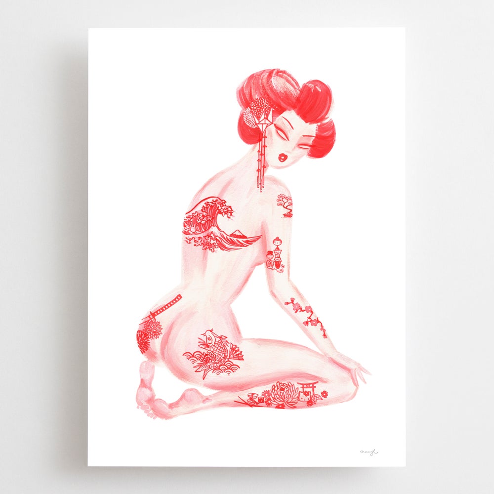 A3, A2 and A1 limited edition giclee art print inspired by the Wanda Jackson song, Fujiyama Mama. Print by Australian female artist Neryl Walker.