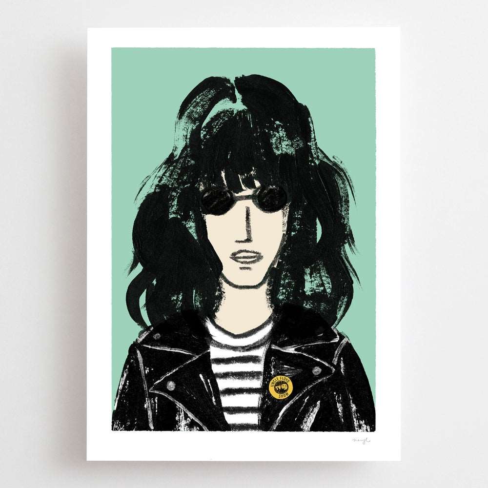 A4 and A3 limited edition giclee pop art print featuring Joey Ramone from The Ramones by Australian female artist Neryl Walker. Wall art