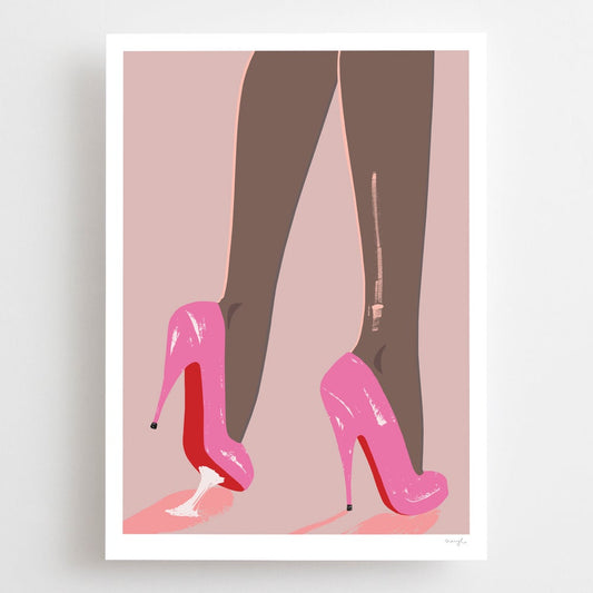 A3, A2 and A1 limited edition giclee pop art print of pink high heels by Australian female illustrator artist Neryl Walker.