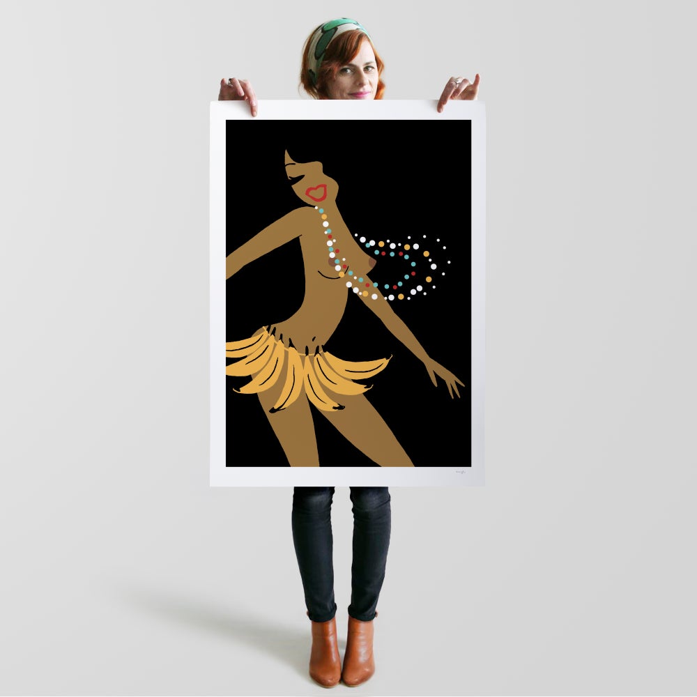 A1 limited edition giclee art print inspired by dancer and performer Josephine Baker by Australian female artist Neryl Walker. Banana skirt