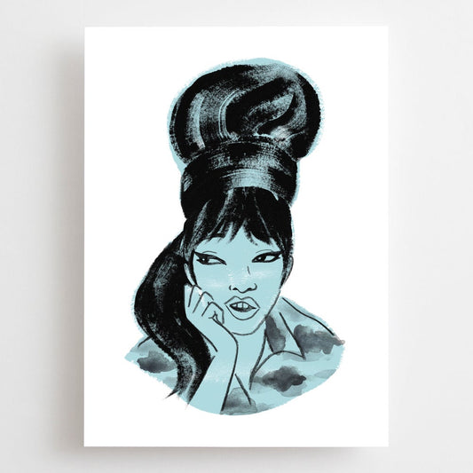 Ronnie Spector of The Ronettes. A4 and A3 limited edition giclee pop art print by Australian female illustrator artist Neryl Walker.