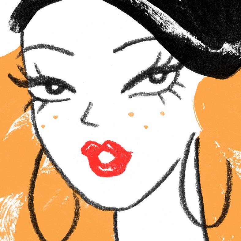 Limited edition giclee art print by Australian female artist Neryl Walker. Girl with with black cat turban hat on her head. Freckles